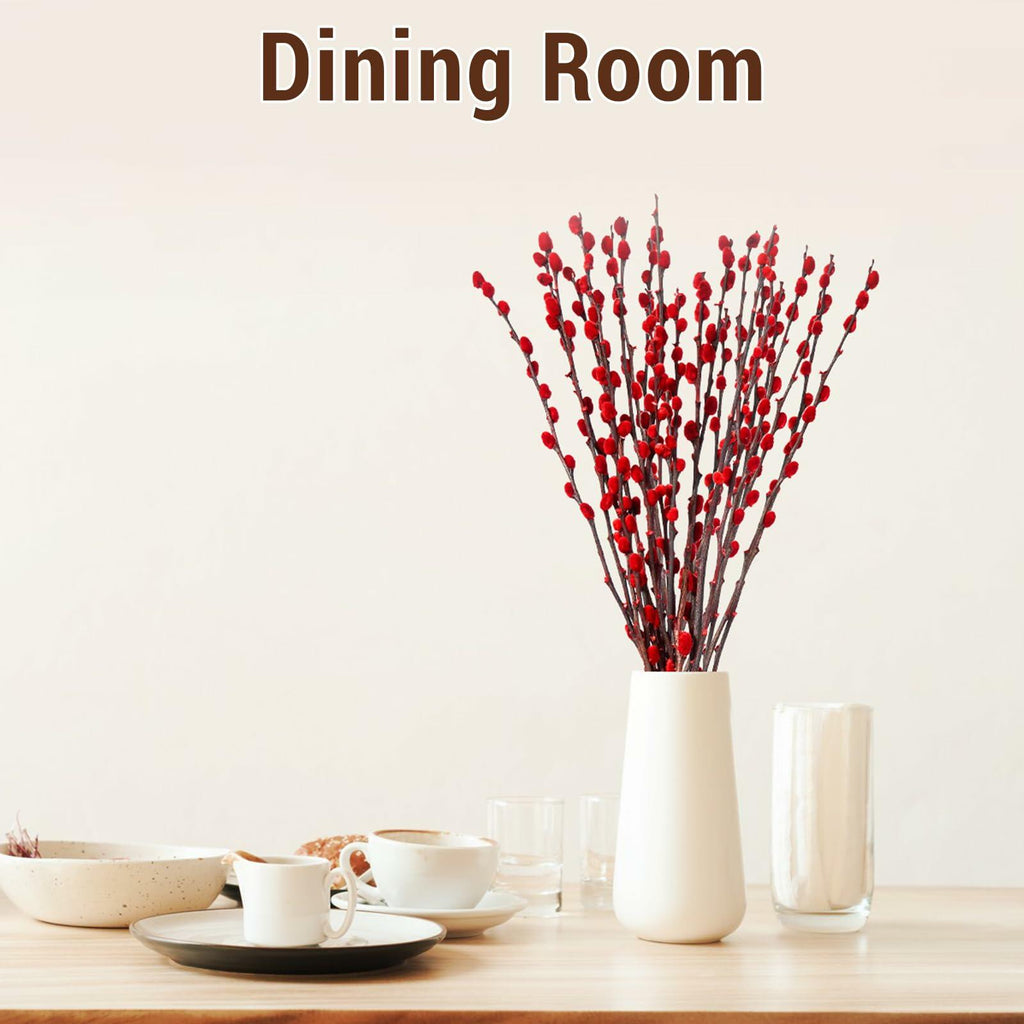 40pcs Red Pussy Willow Branches 17.5in Dried Flowers for Home Decor