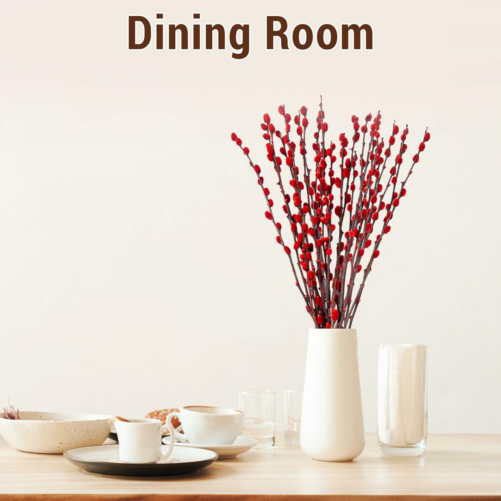 40pcs Red Pussy Willow Branches 17.5in Dried Flowers for Home Decor