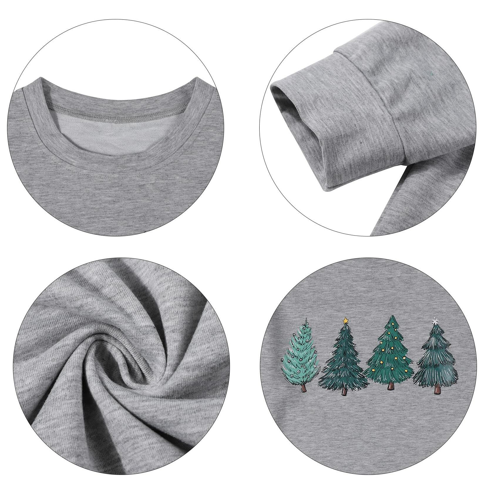 FASHGL Christmas Tree Sweatshirt Women Long Sleeve Pullover Grey Midium Size