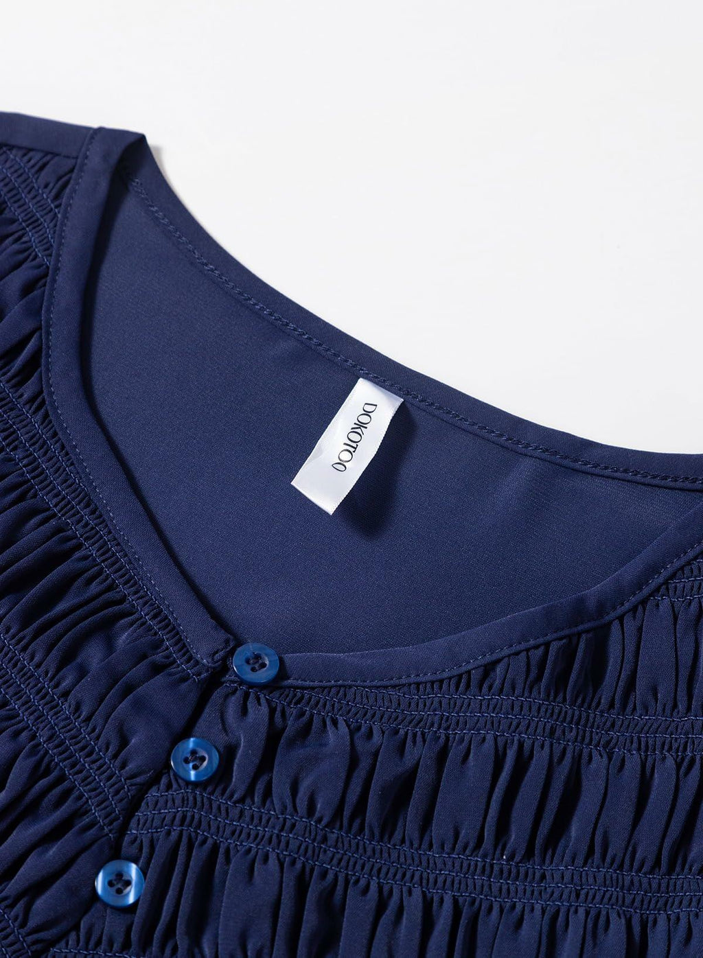 Dokotoo Fall Clothes Women Round Neck Smocked Top Navy Blue Size L