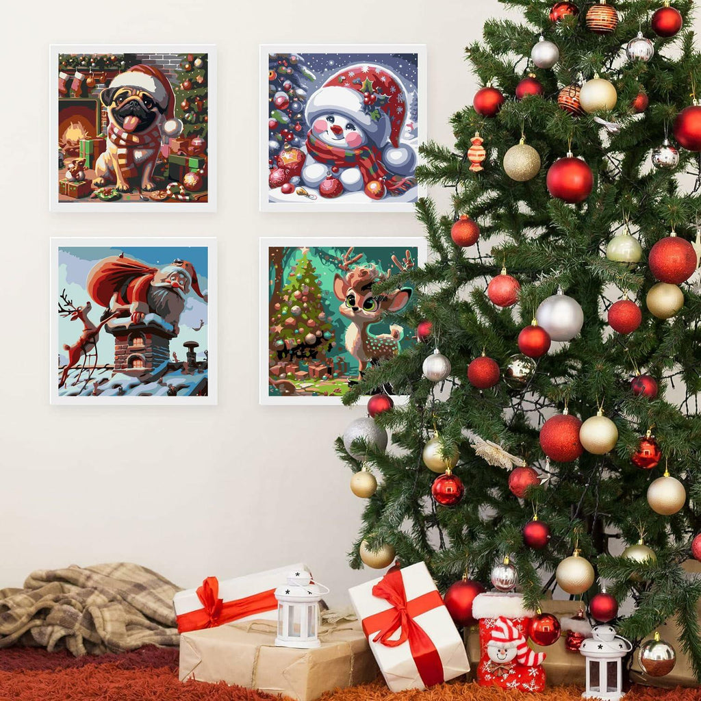 igoodom 4 Pack Kids Christmas Paint by Number Acrylic Canvas 8x8in