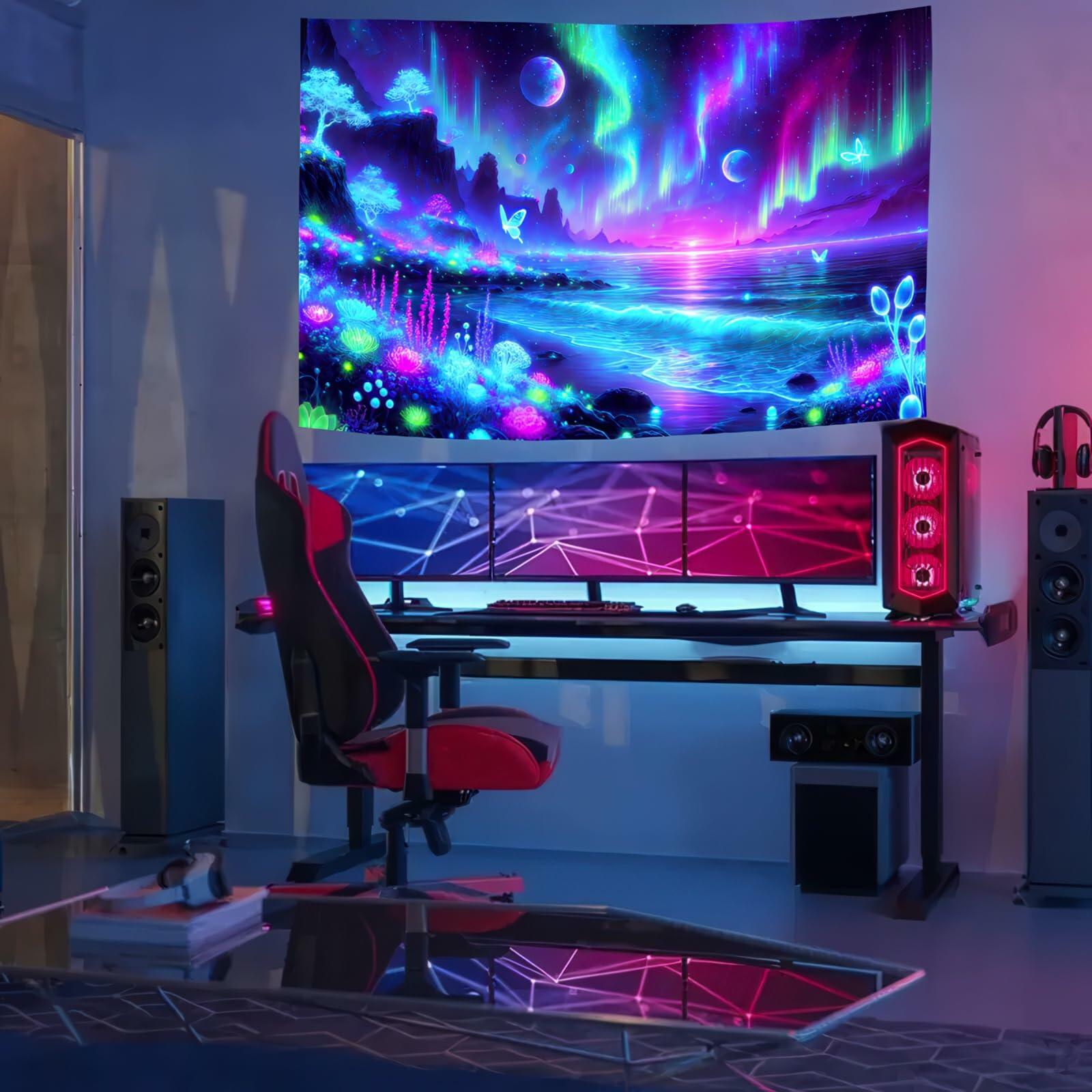 BlissYard Blacklight Fantasy Forest UV Reactive Tapestry 51x78 Inch