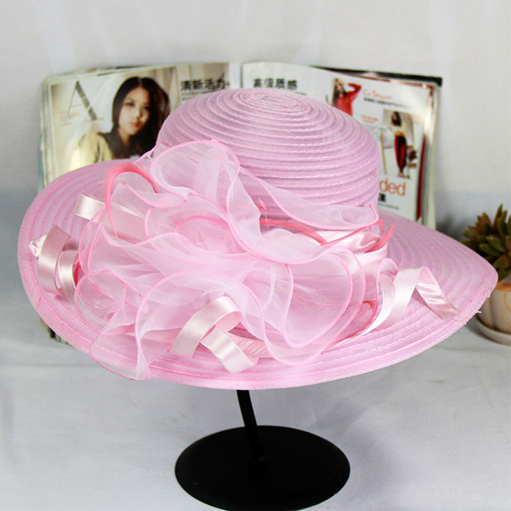 Women Organza Bowler Kentucky Derby Fascinator Hat Pink Bridal Wedding