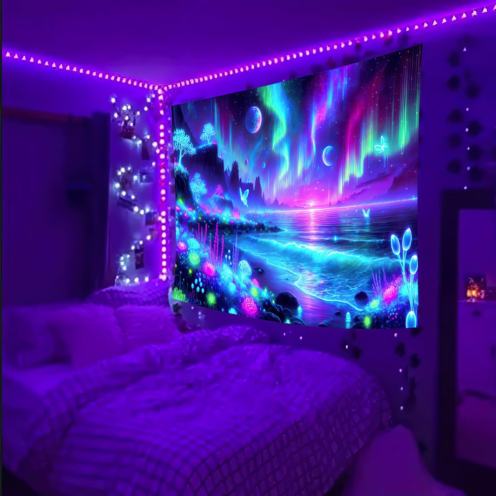 BlissYard Blacklight Fantasy Forest UV Reactive Tapestry 51x78 Inch