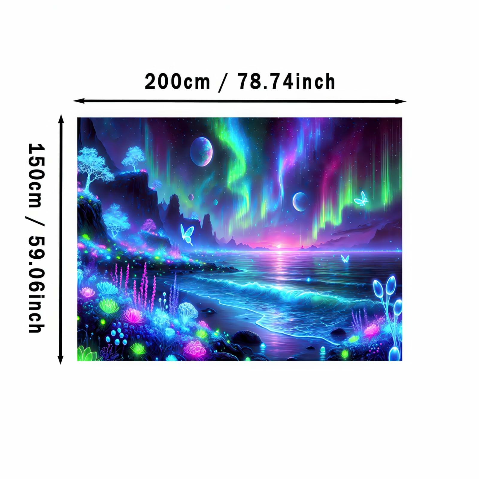 BlissYard Blacklight Fantasy Forest UV Reactive Tapestry 51x78 Inch