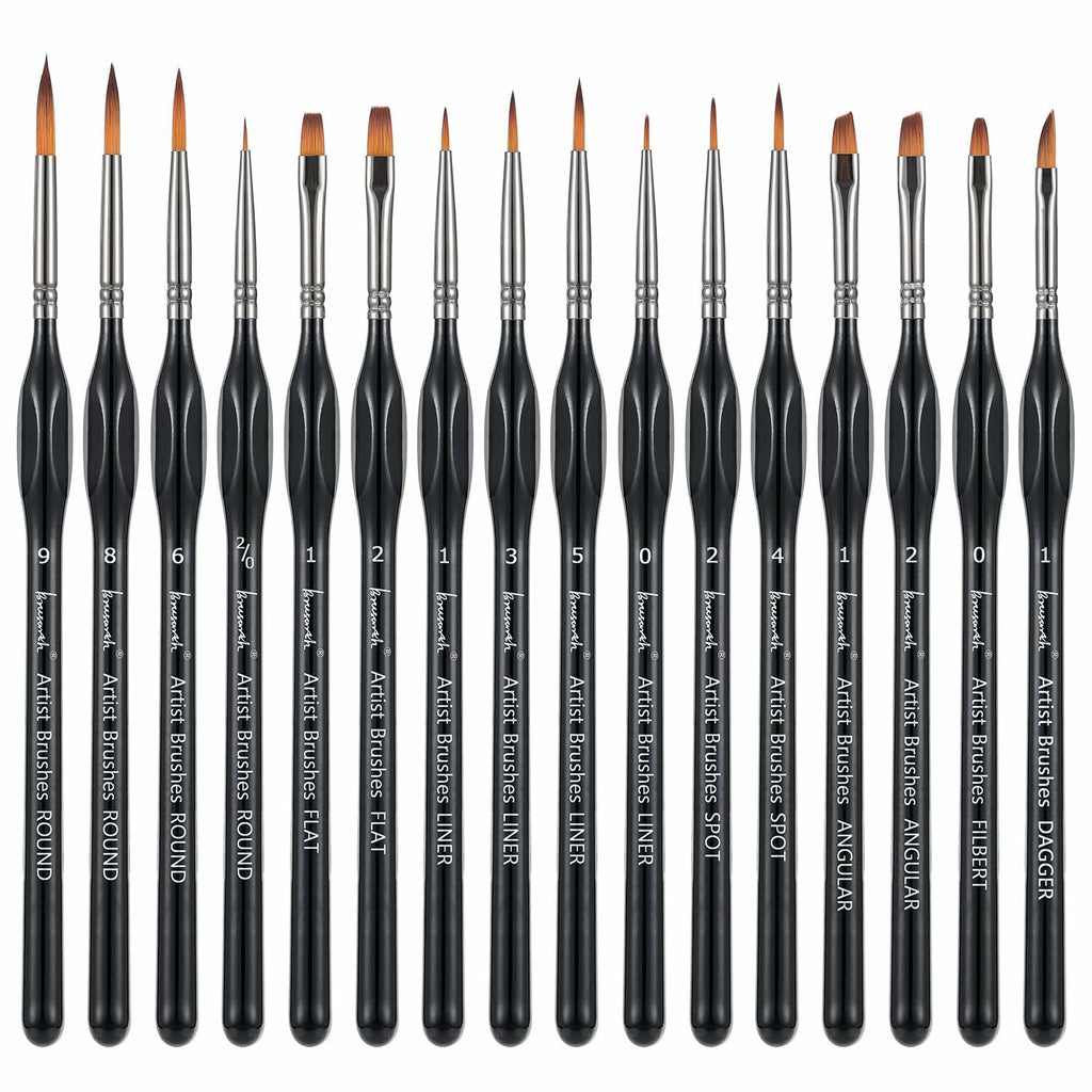 Brusarth 16pcs Mini Detail Paint Brushes Set for Acrylics Oils Watercolors