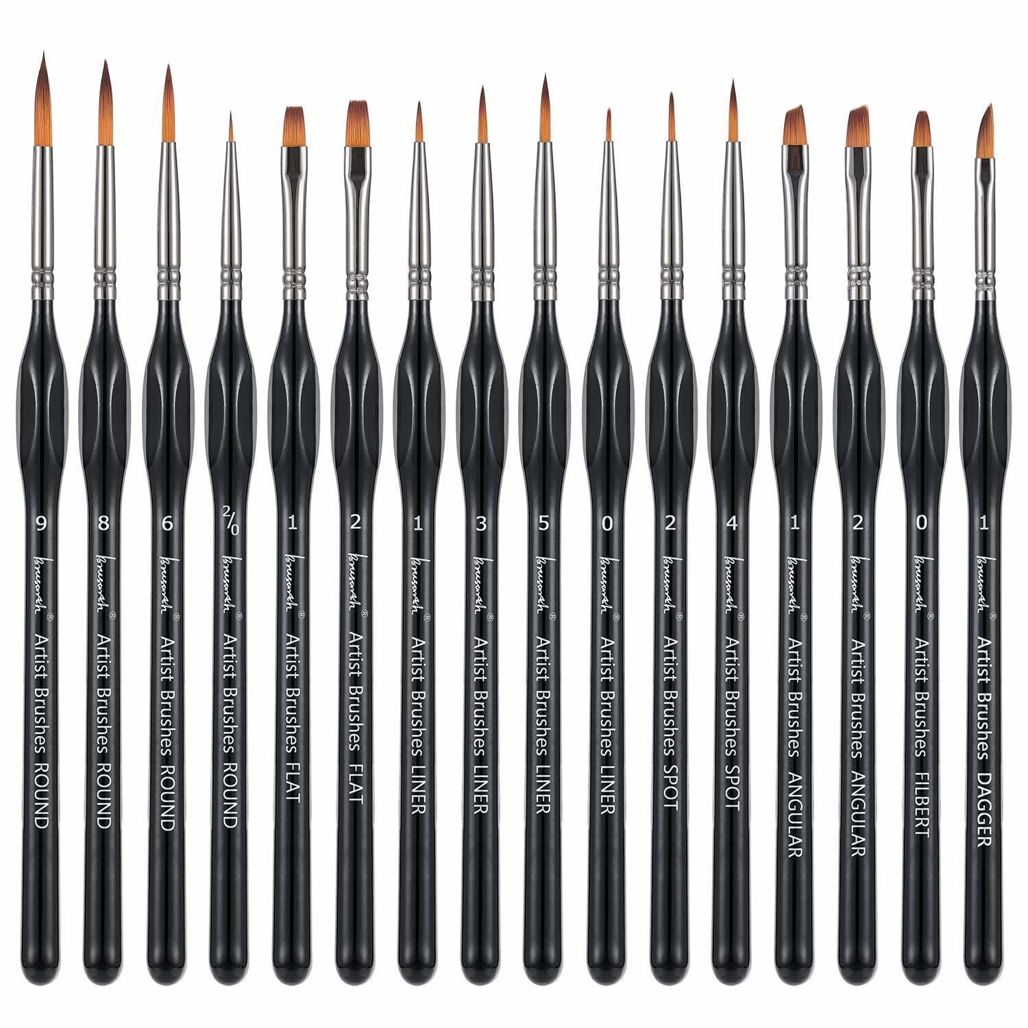 Brusarth 16pcs Mini Detail Paint Brushes Set for Acrylics Oils Watercolors