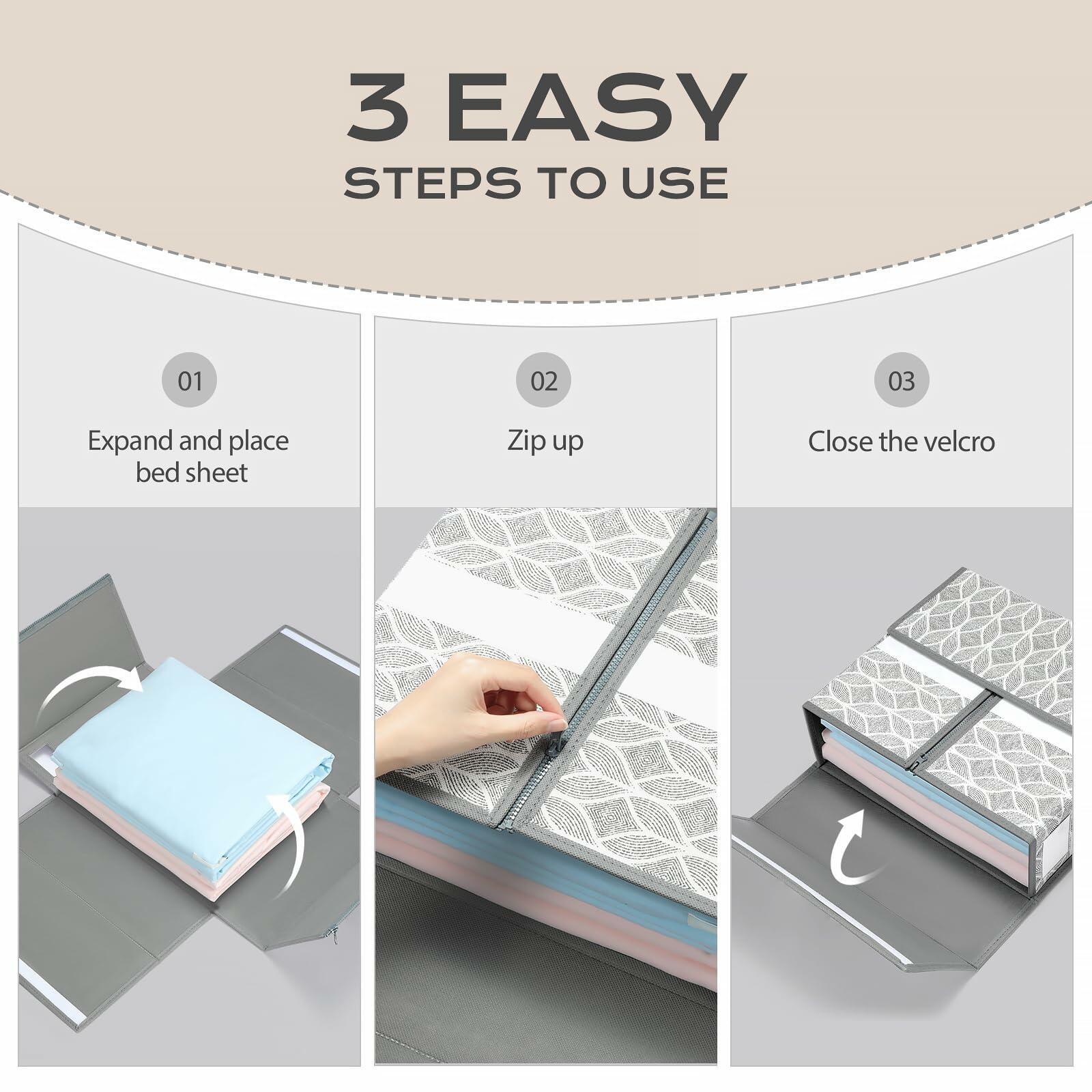 Yecaye 6 Pack Sheet Organizers Foldable Storage Boxes Queen King Grey