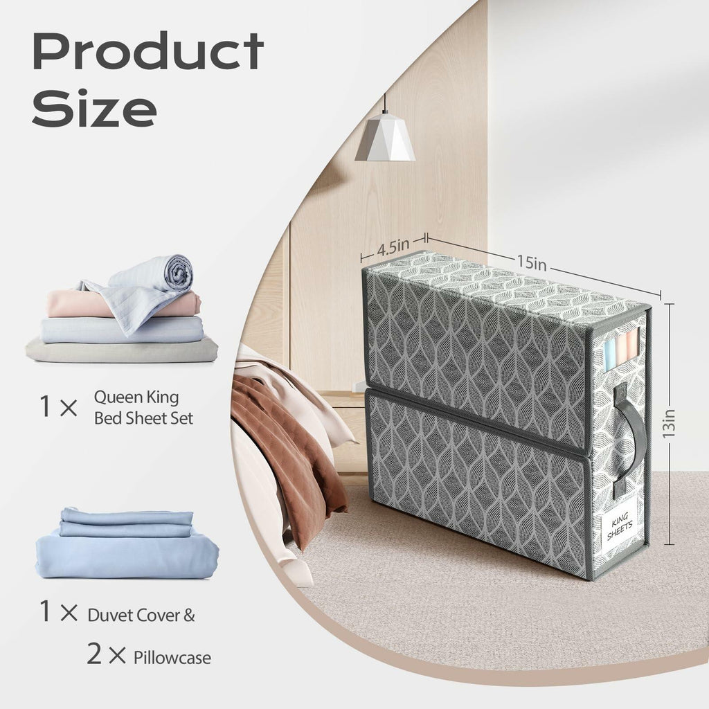 Yecaye 6 Pack Sheet Organizers Foldable Storage Boxes Queen King Grey