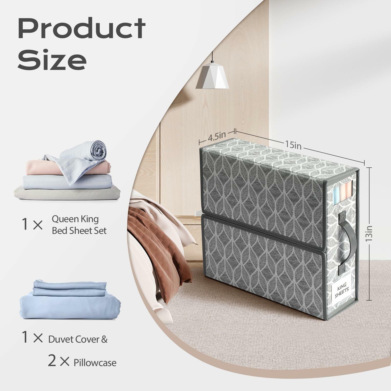 Yecaye 6 Pack Sheet Organizers Foldable Storage Boxes Queen King Grey