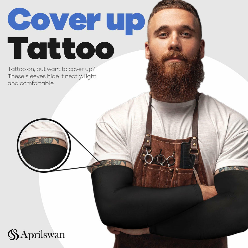 Aprilswan UV Sun Protection Arm Sleeves Non Slip Compression Black 1 Pair