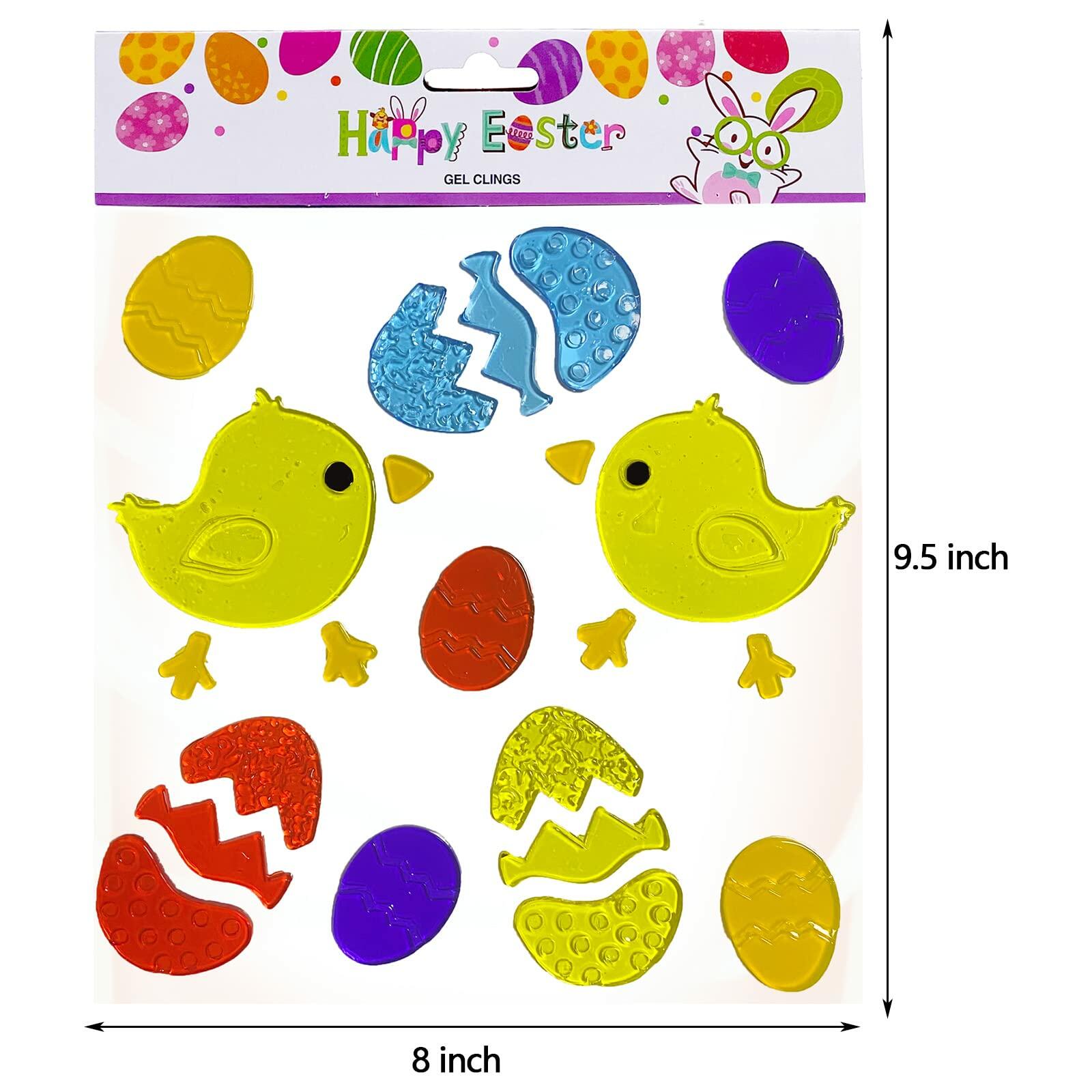 Easter Gel Window Clings 6 Sheets Bunny Chick Egg Flower Reusable Decor
