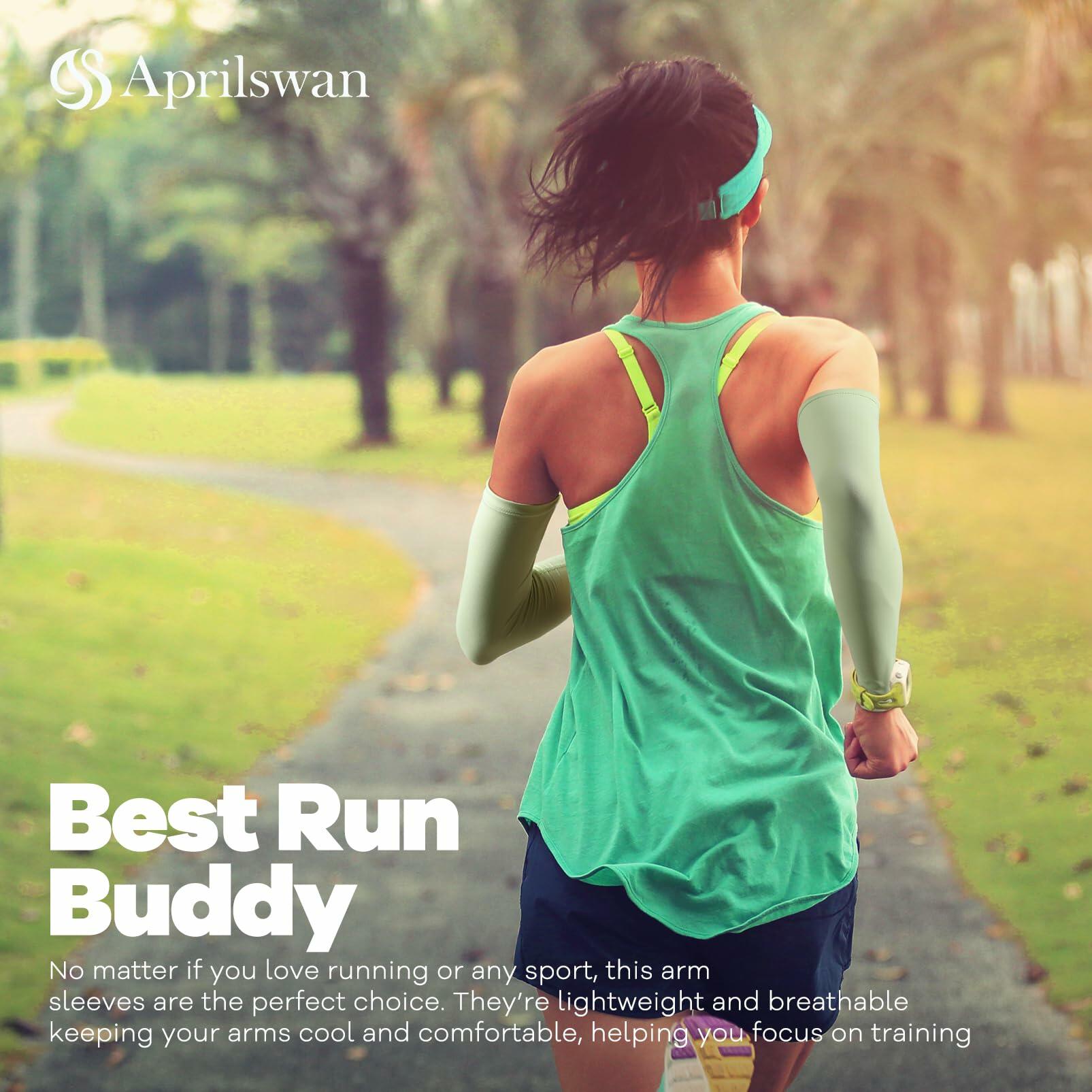 Aprilswan UV Sun Protection Arm Sleeves Compression Cooling 2 Pairs Black/White