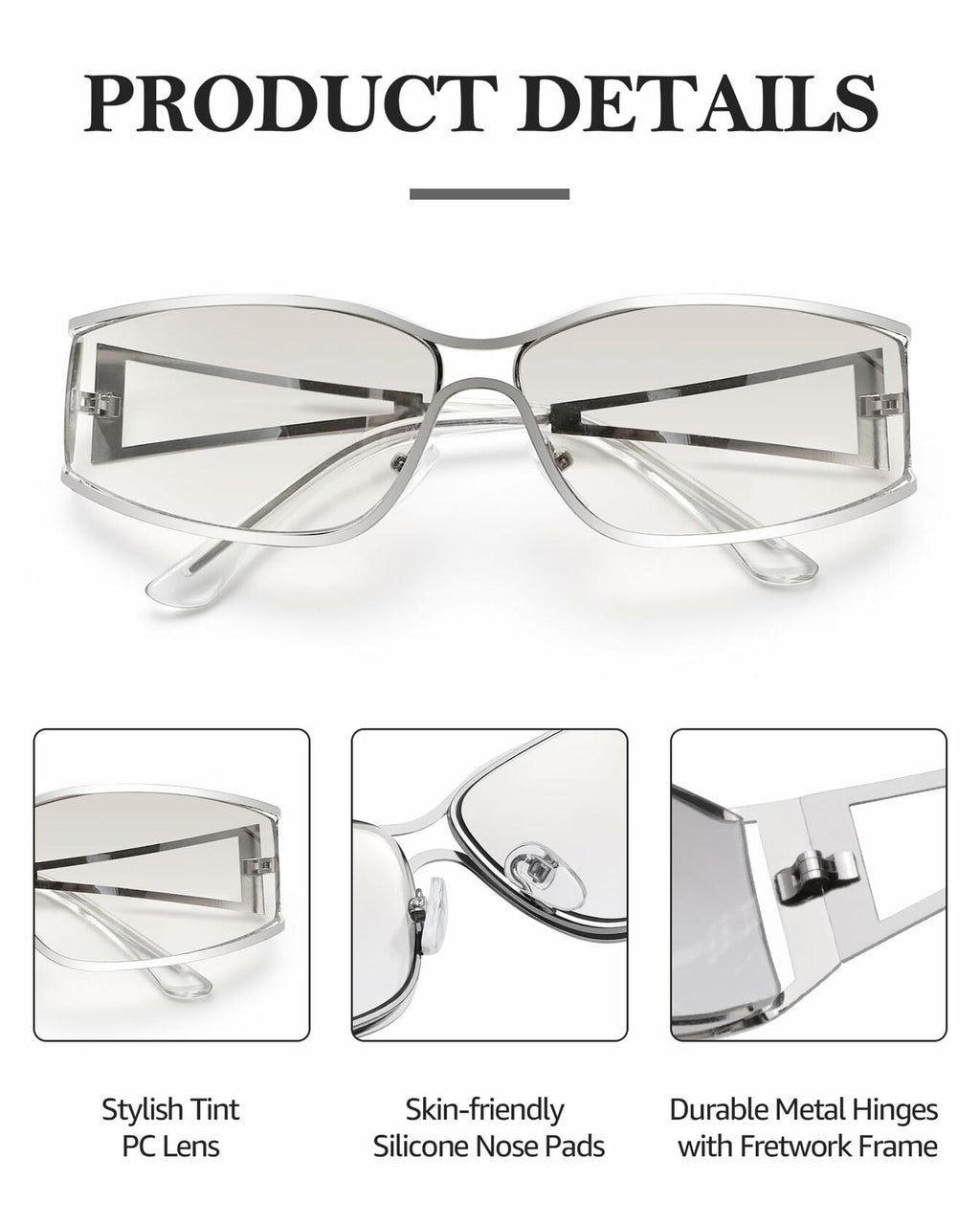 IGnaef Y2k Sunglasses for Women Silver Fashion 2000s Aesthetic