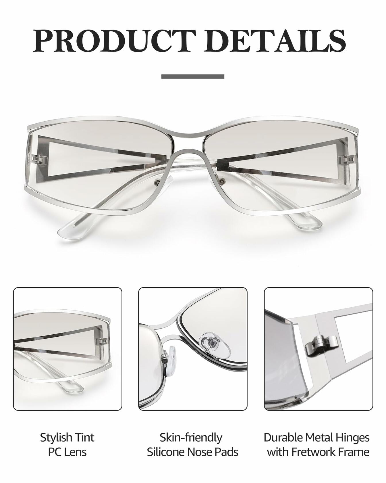 IGnaef Y2k Sunglasses for Women Silver Fashion 2000s Aesthetic