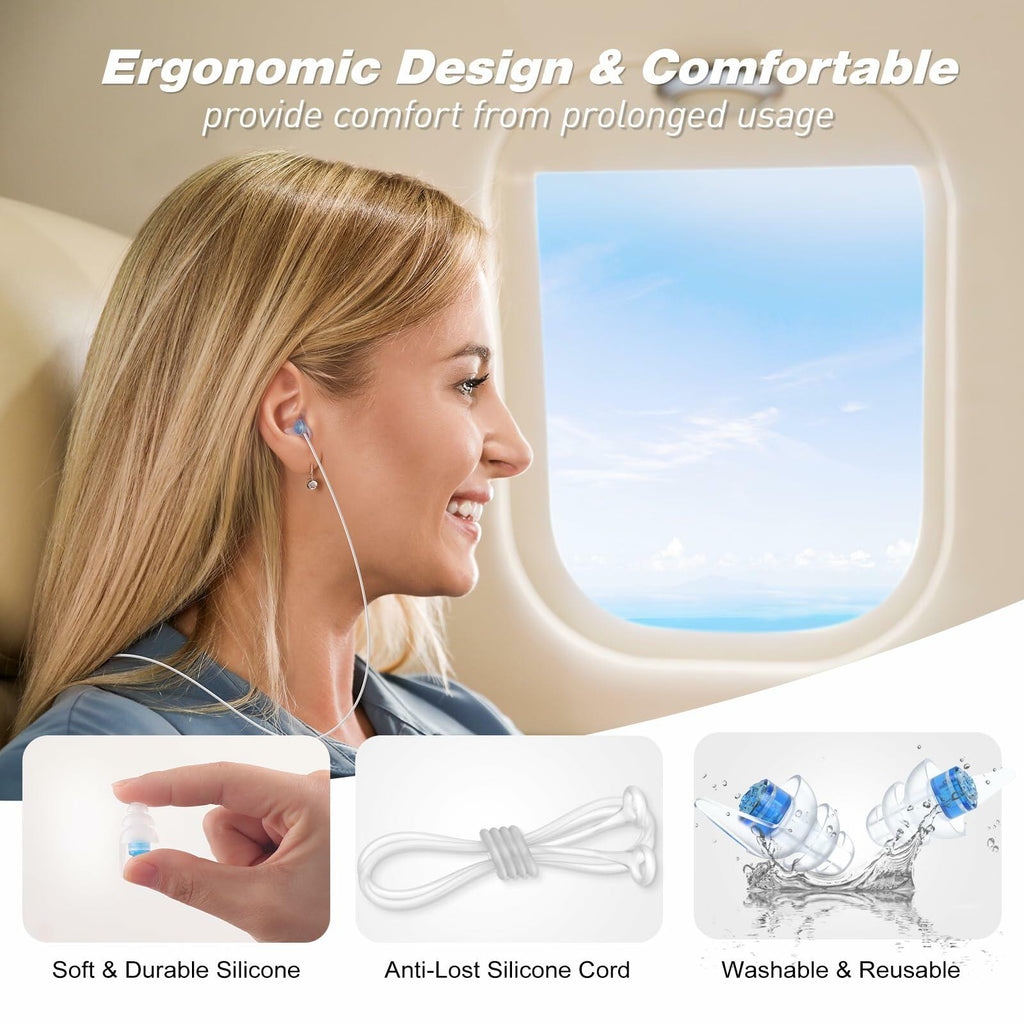 Airplane Travel Essentials Ear Plugs 2 Pairs Soft Silicone Blue Noise Cancelling