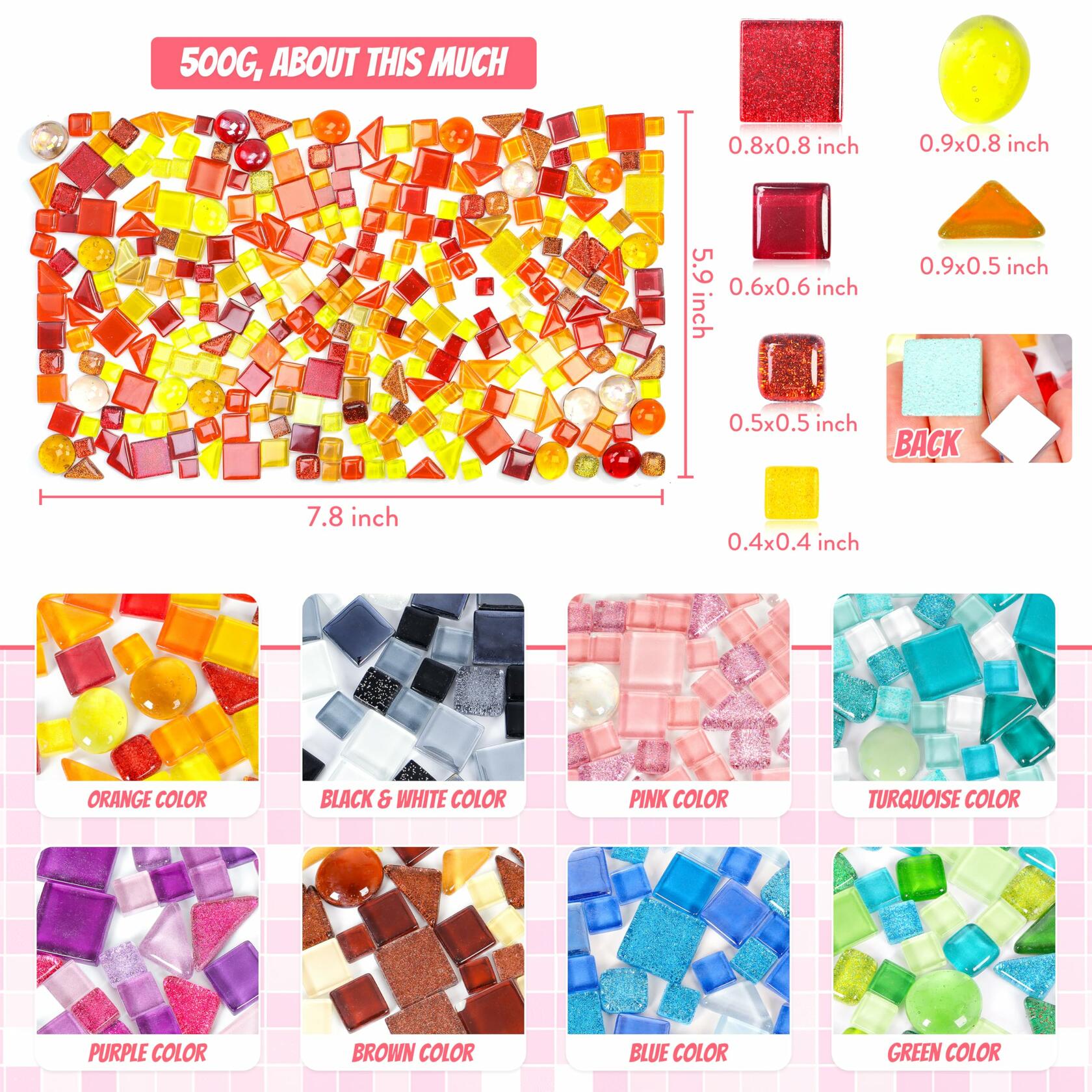 LATIIZ Glass Mosaic Tiles Pre-Cut Waterproof Orange 300 Pieces DIY Crafts