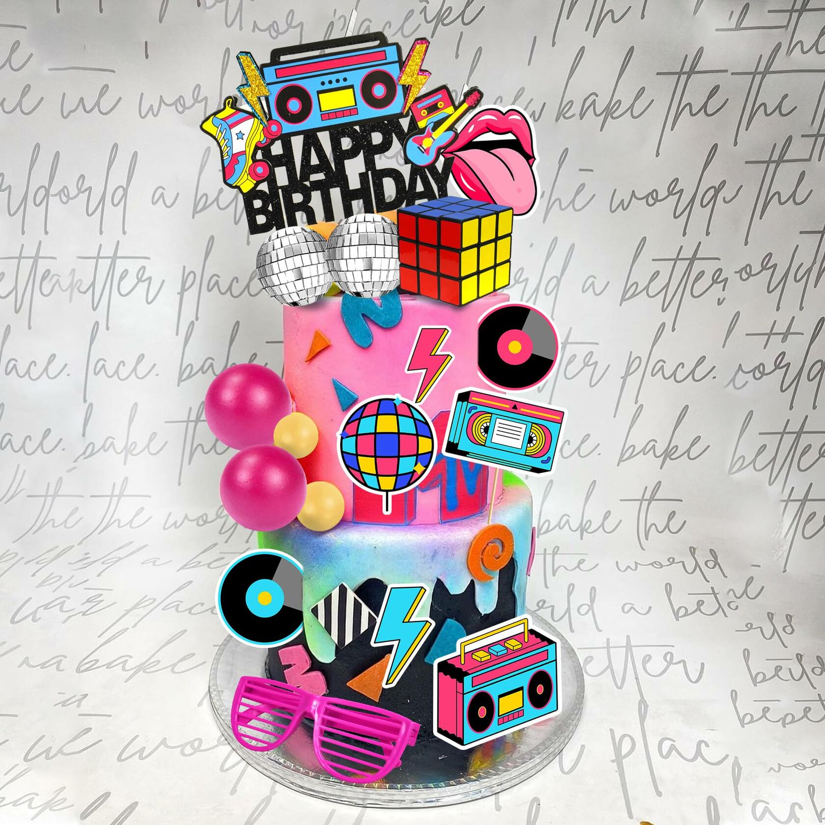 20 PCS Retro Hip Hop 80s 90s Cake Toppers Style 1 Decade Party Decor