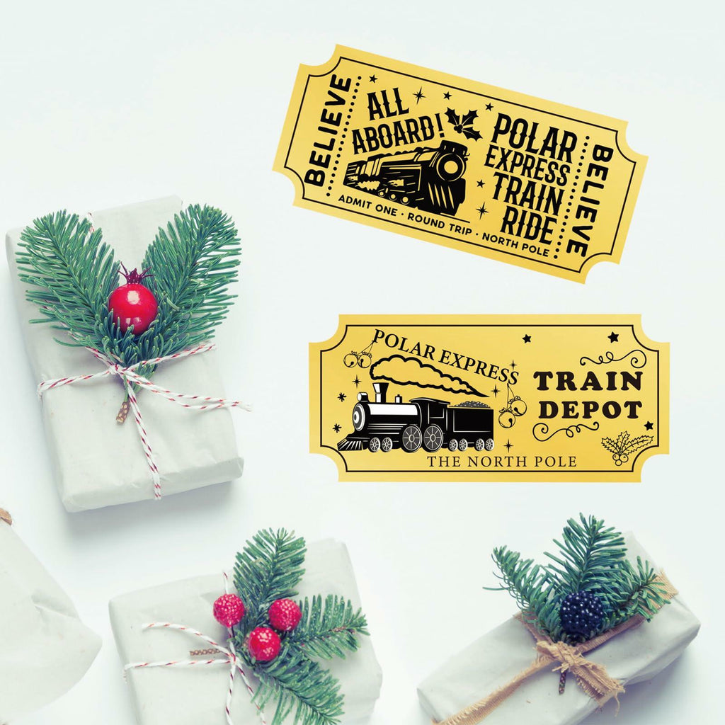 Christmas Polar Express Believe Tickets Gold Foil Stickers 200pcs Party Decor