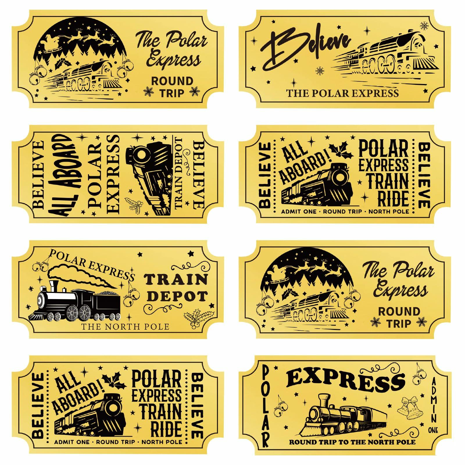 Christmas Polar Express Believe Tickets Gold Foil Stickers 200pcs Party Decor