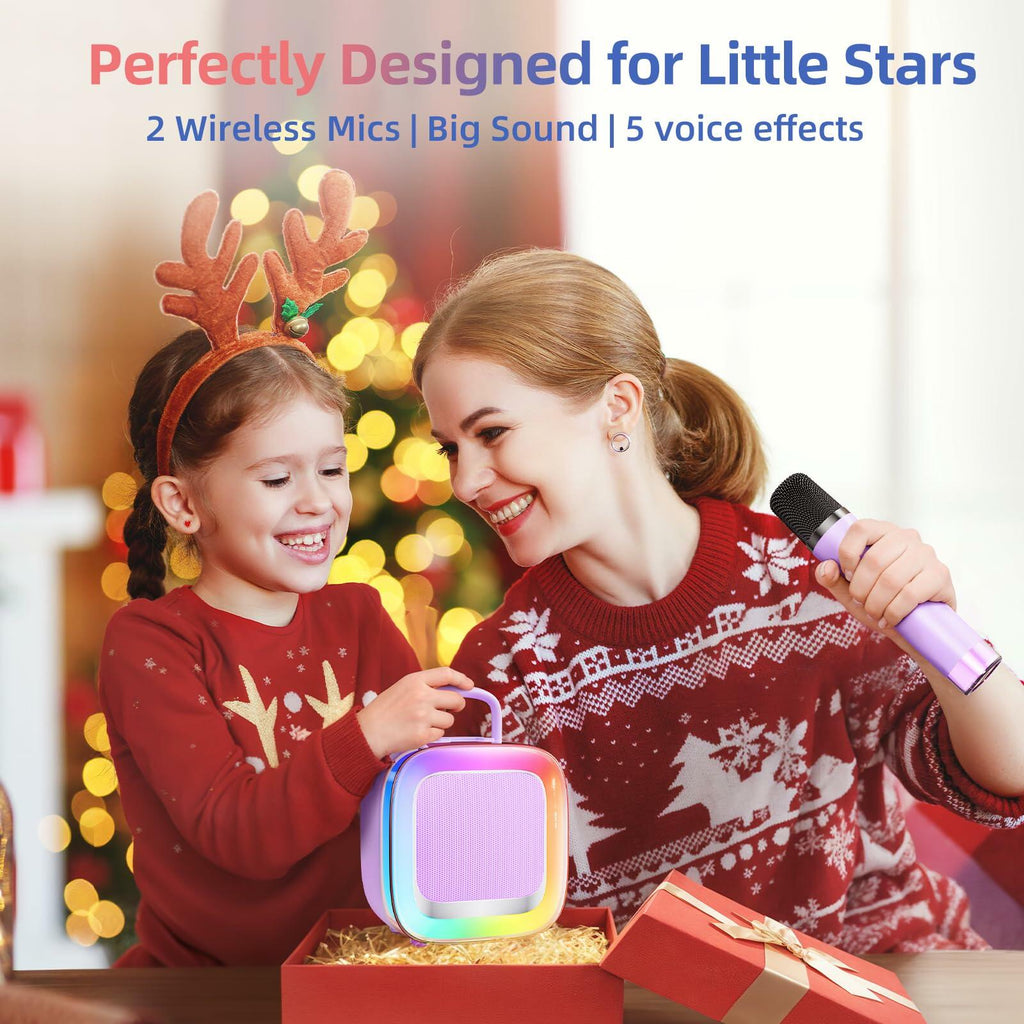 Kinglucky Karaoke Machine Kids 2 Mics Purple 3-12 Years Birthday Gift