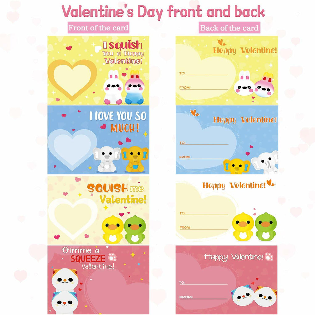BOMLY 24 Pack Valentines Day Animal Squishy Toys Cards for Kids Classroom