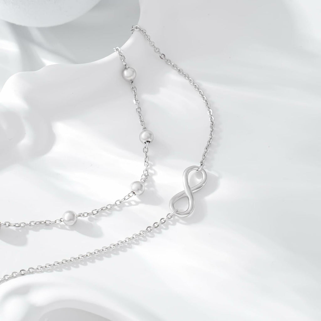 Infinity 925 Sterling Silver Waterproof Double Layer Anklet 11 inch