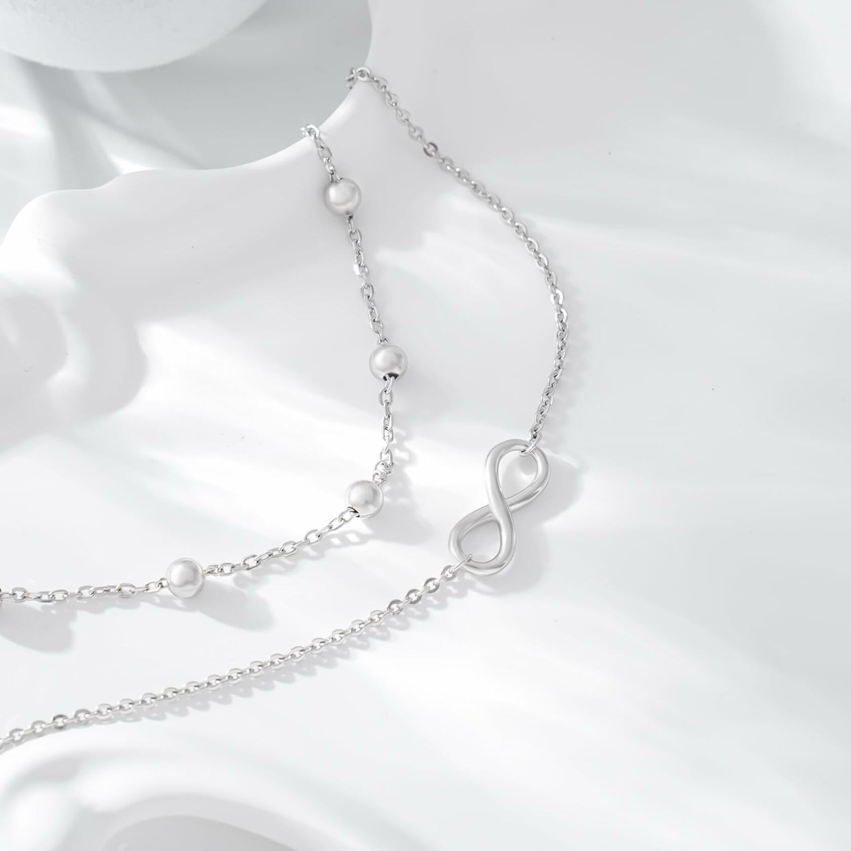 Infinity 925 Sterling Silver Waterproof Double Layer Anklet 11 inch