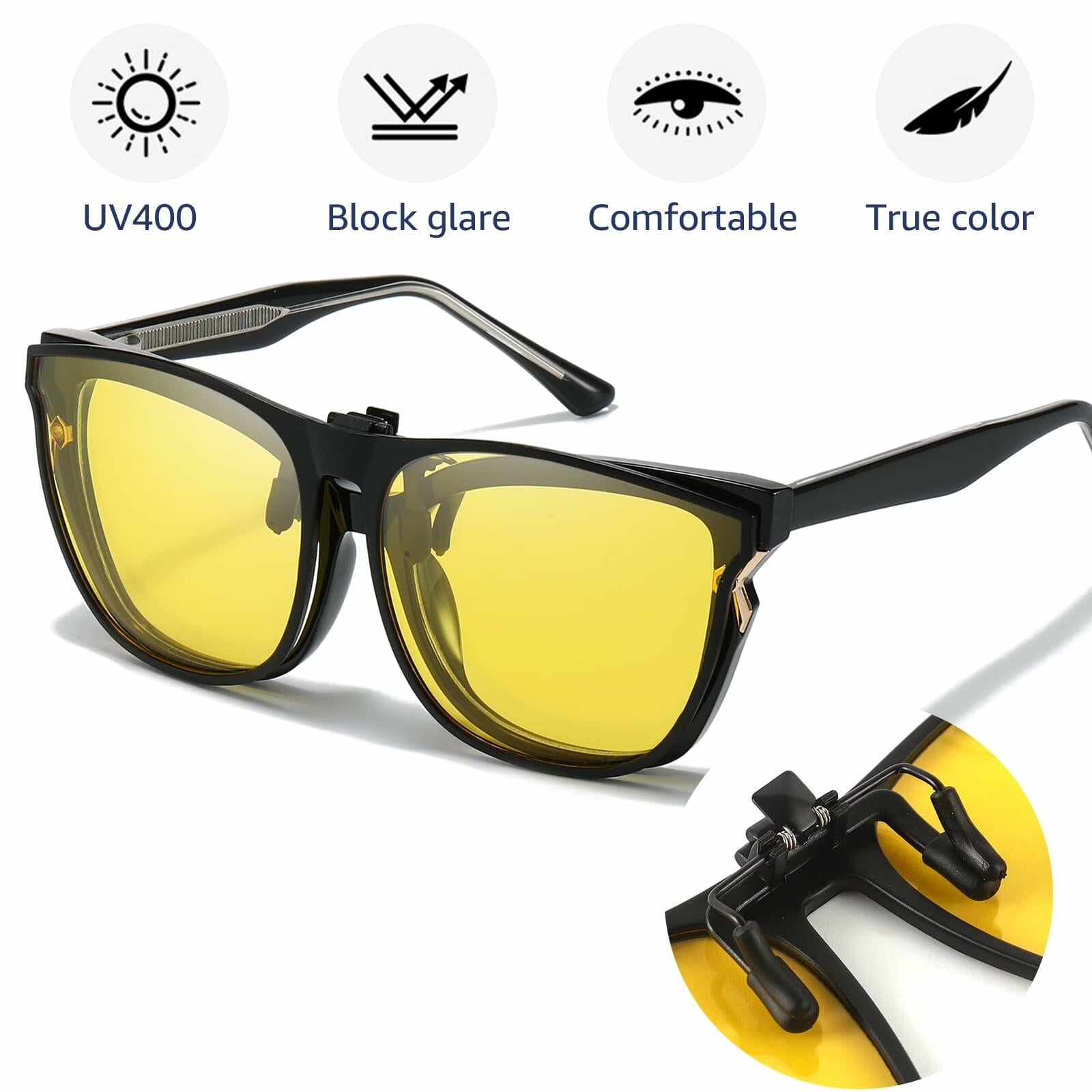 Trysee Polarized Flip Up Clip On Sunglasses Over Prescription Glasses Men Women