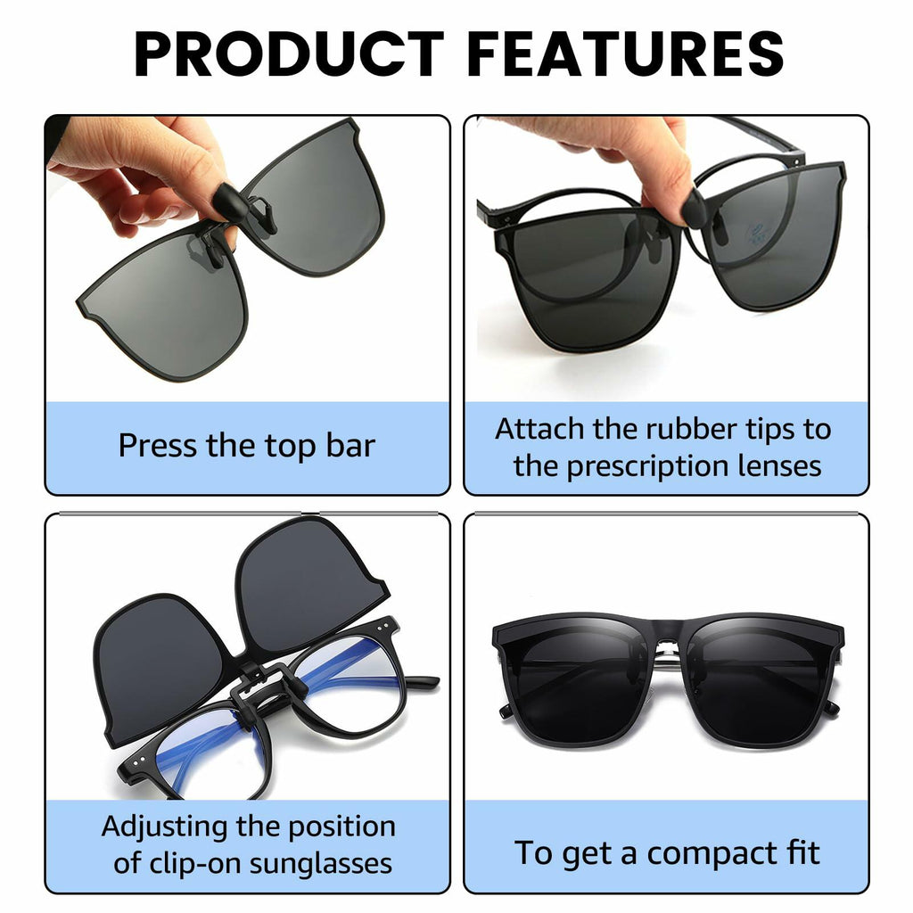 Trysee Polarized Flip Up Clip On Sunglasses Over Prescription Glasses Men Women