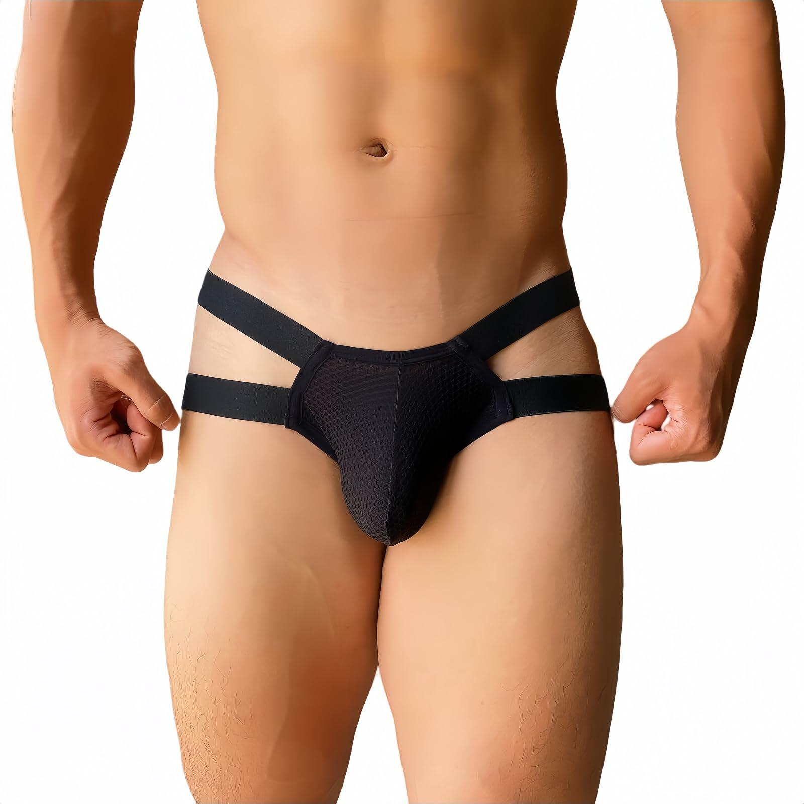 JJLCTHONG Men's Low Waist Mesh Athletic Jockstrap T-Back Underwear L Black