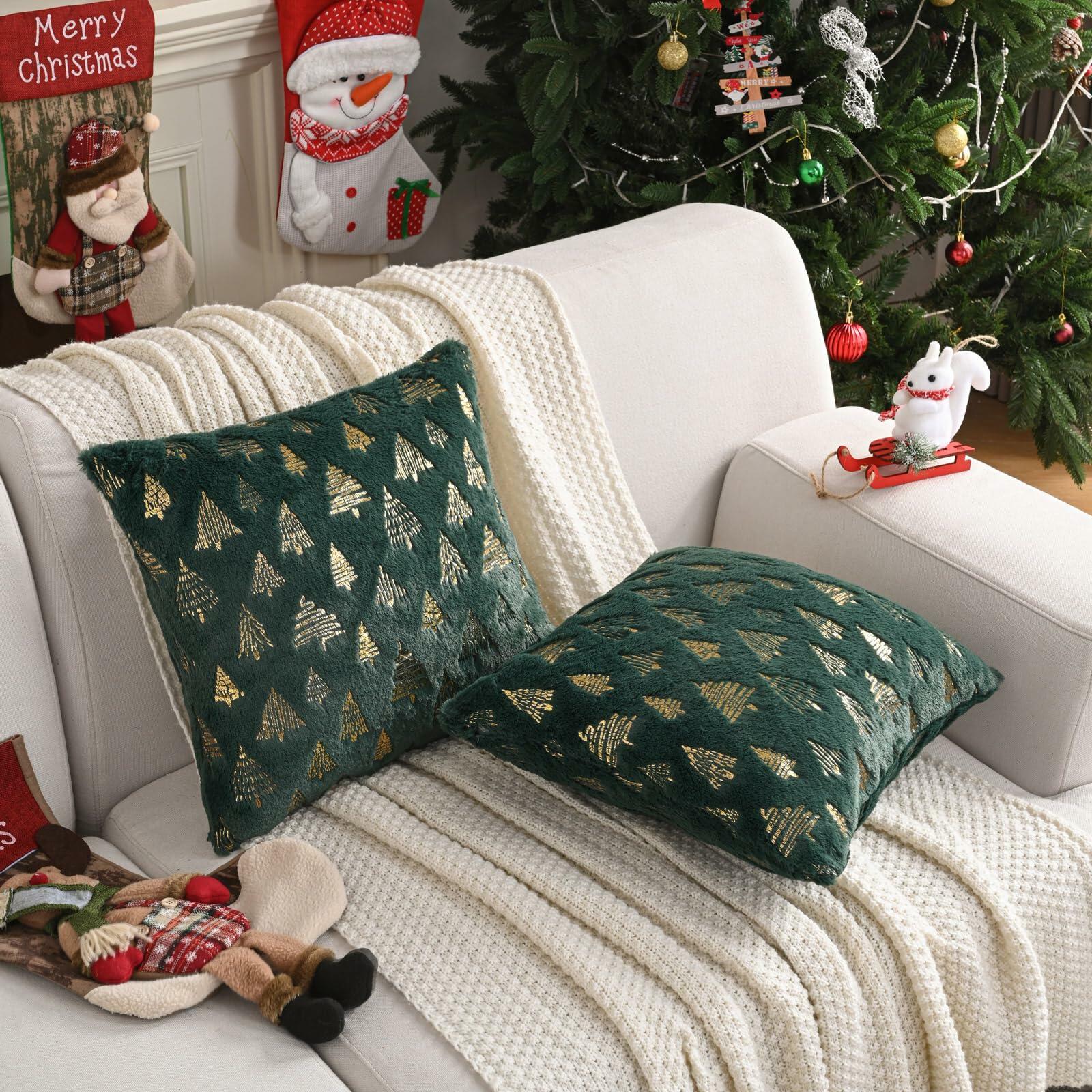 FUTEI Christmas Tree Green Throw Pillow Covers Set of 2 18x18 Inch