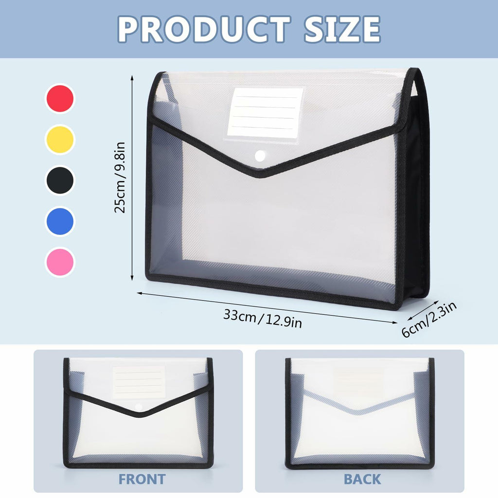 Zentiky A4 Plastic File Folders 5Pcs Expanding Snap Closure Transparent