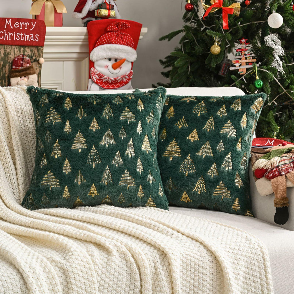 FUTEI Christmas Tree Green Throw Pillow Covers Set of 2 18x18 Inch