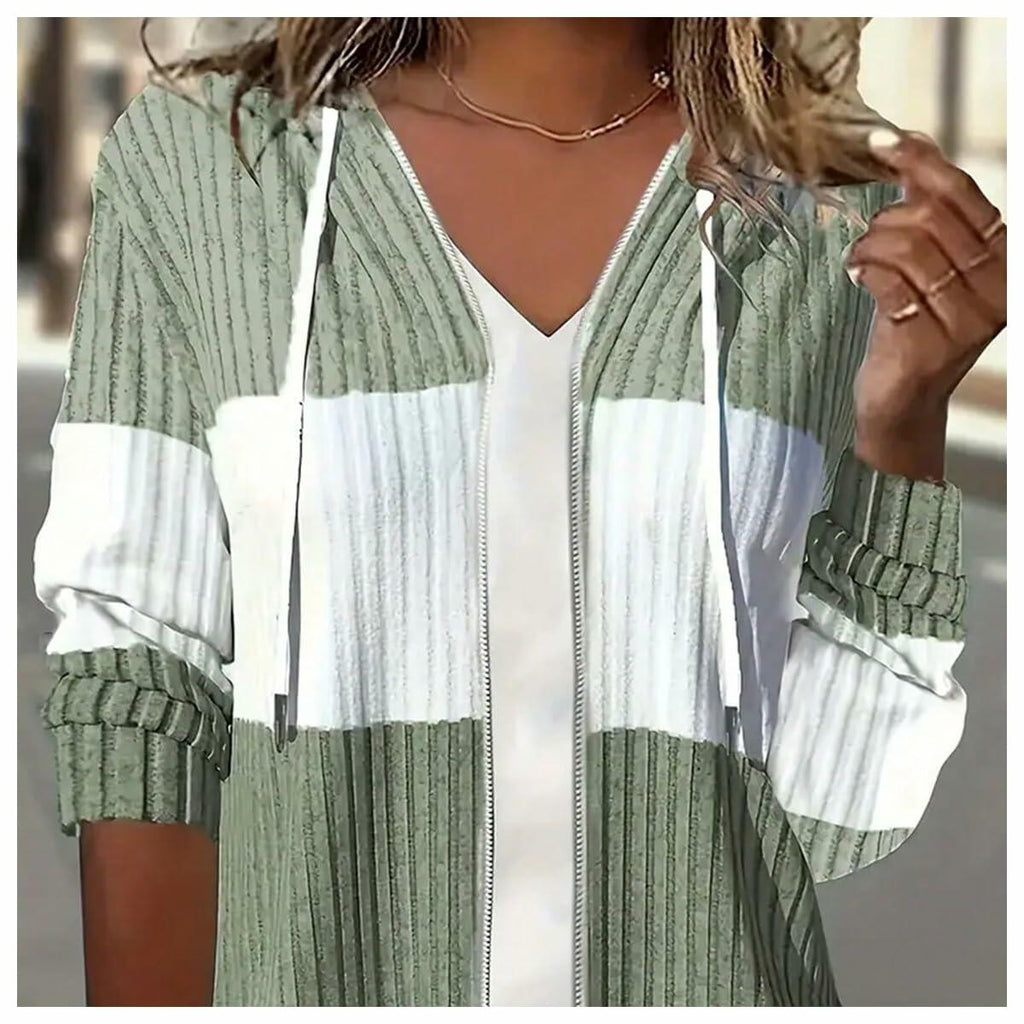 Women's Two Tone Drawstring Front Zip Up Hoodie Jacket Size XS