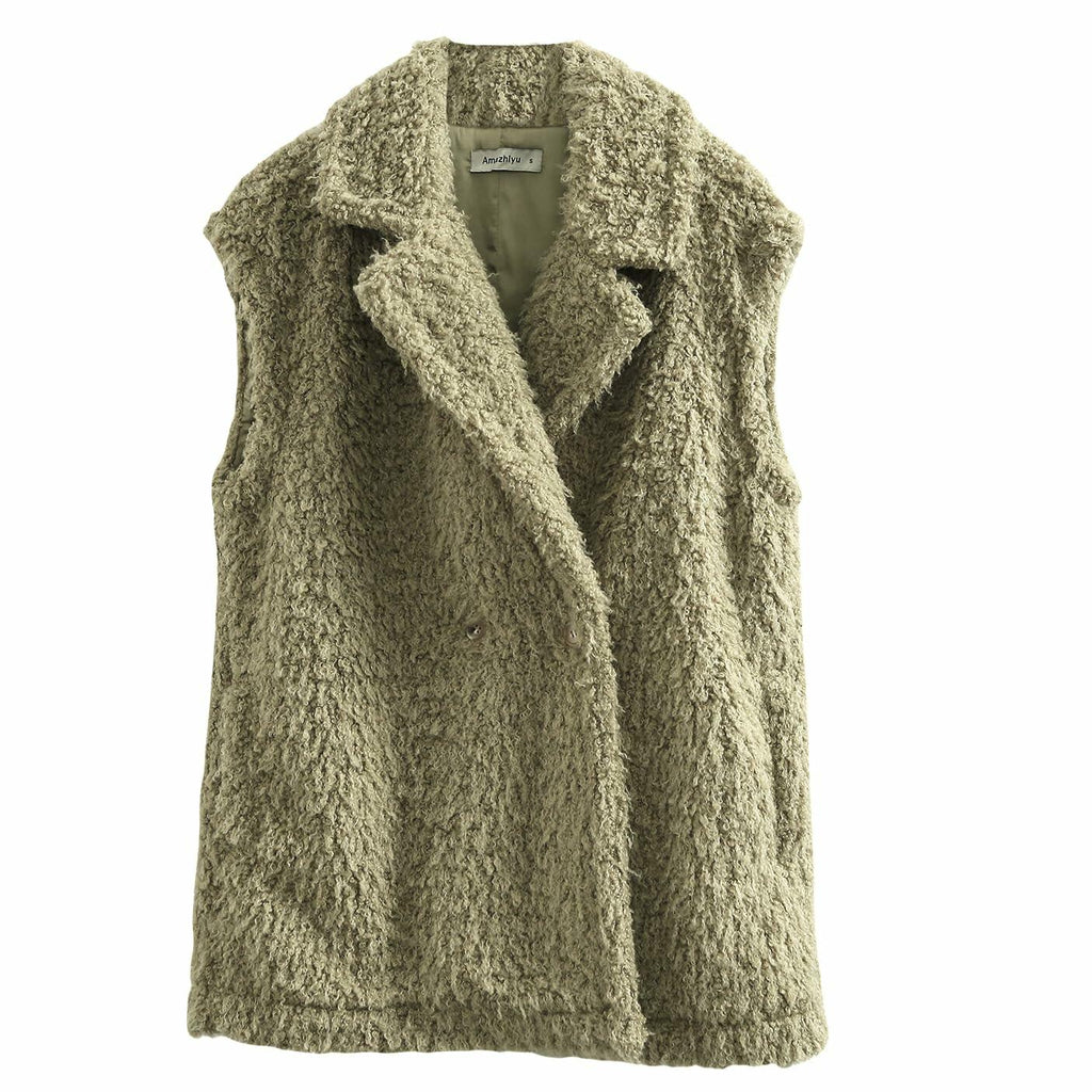 Amazhiyu Womens Faux Fur Waistcoat Vest Laurel Green Size M