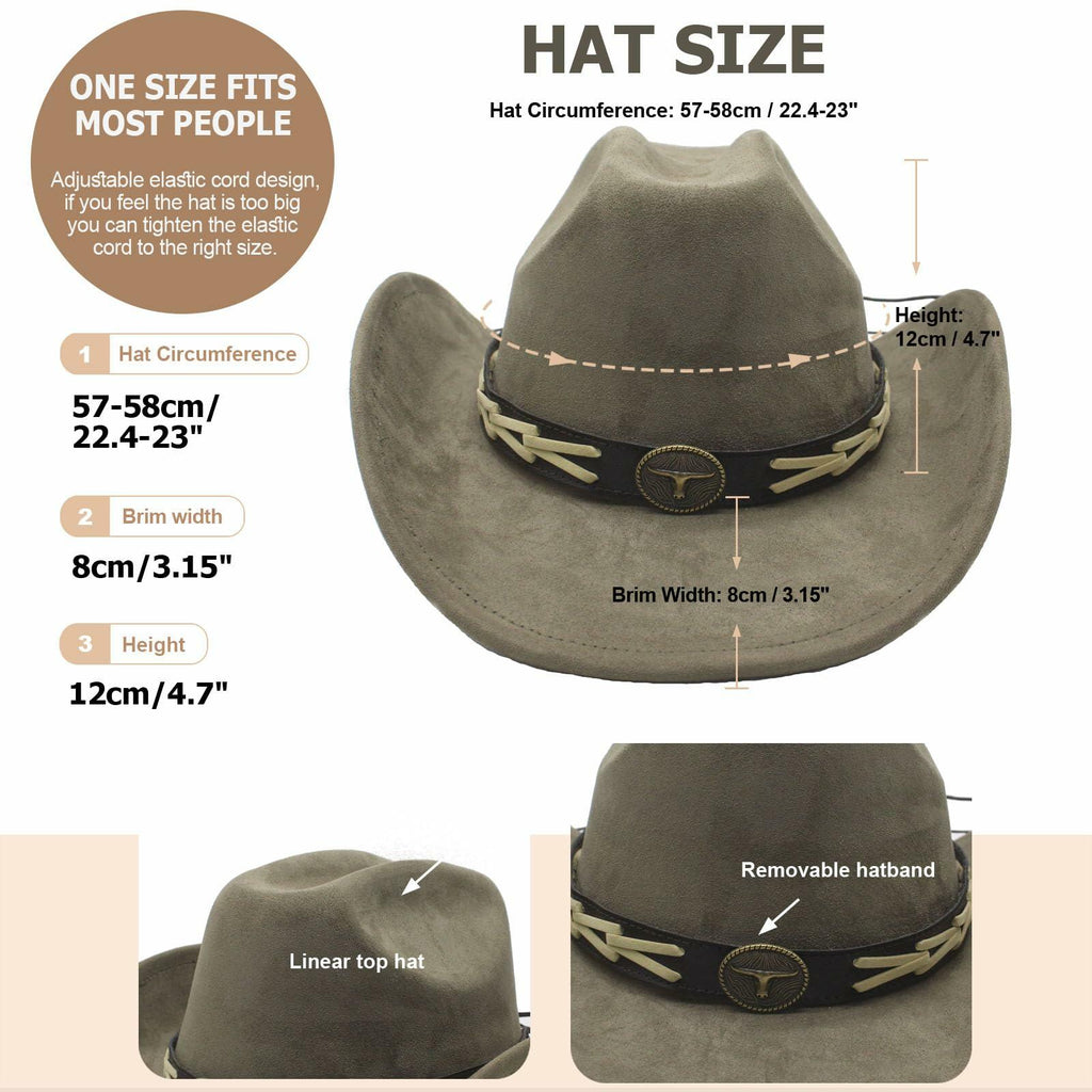 Wotfim Western Cowboy Hat Wide Brim Suede Band Beige