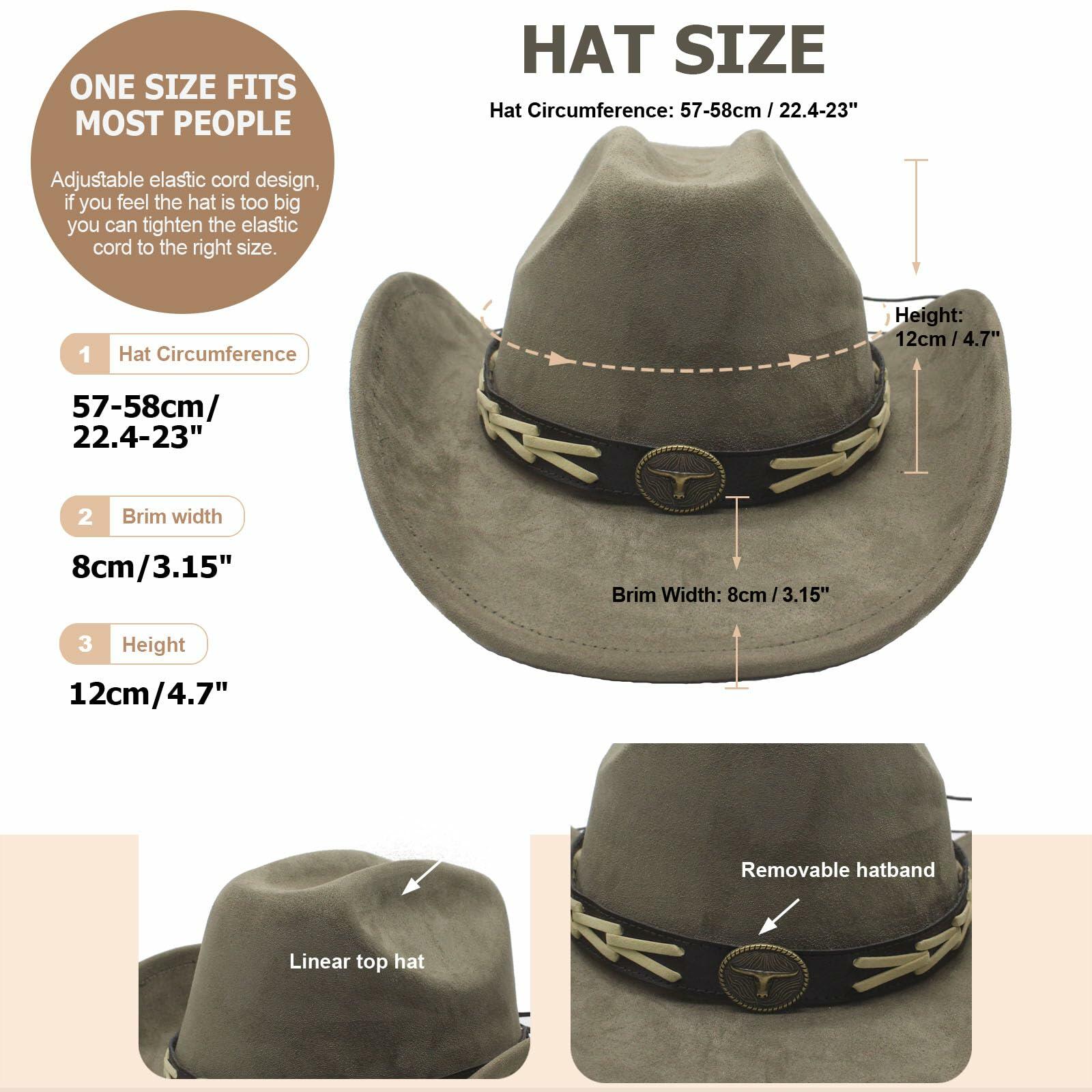 Wotfim Western Cowboy Hat Wide Brim Suede Band Beige