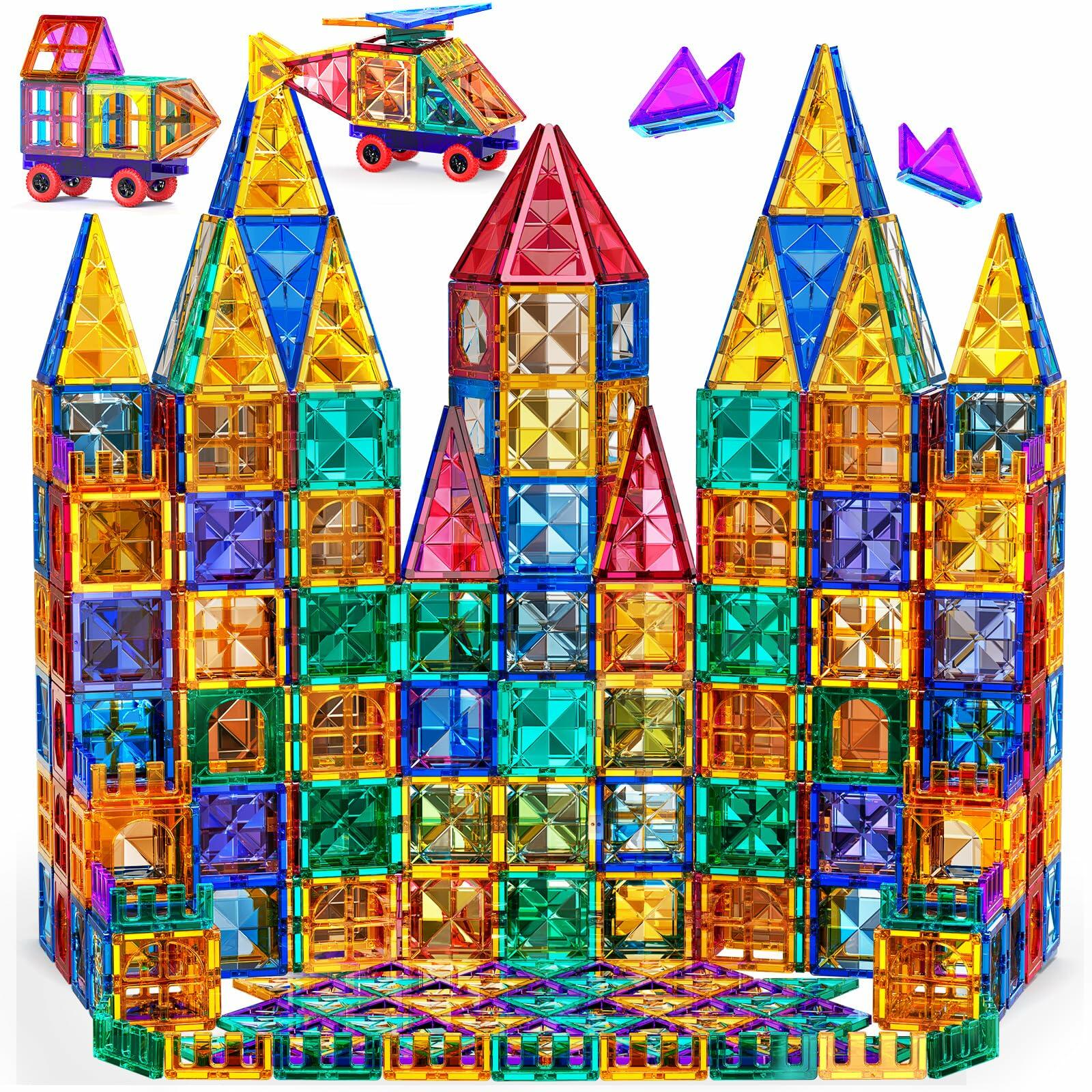 TEMI Magnetic Tiles 180-Piece Building Blocks STEM Toy Set Multicolor