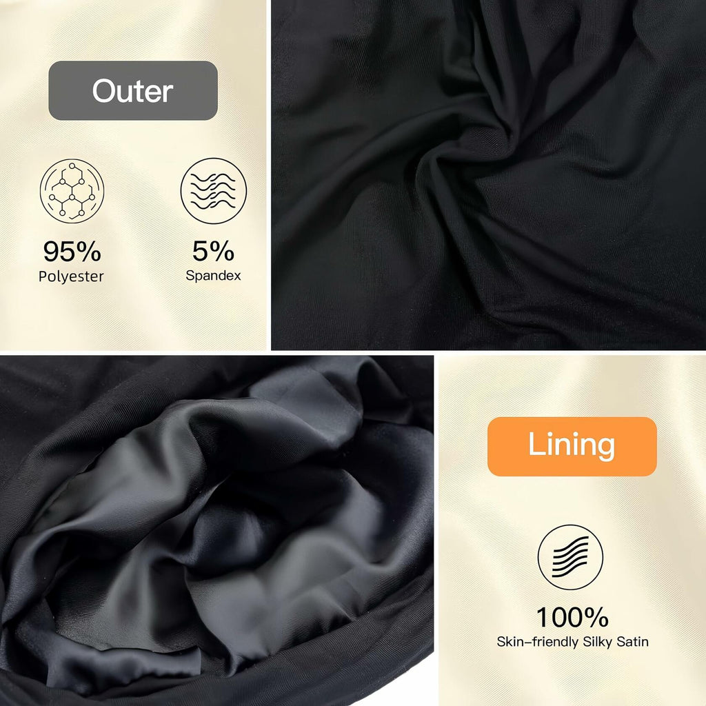 IN Chenthy Adjustable Satin Lined Women's Bonnet Sleep Cap Black