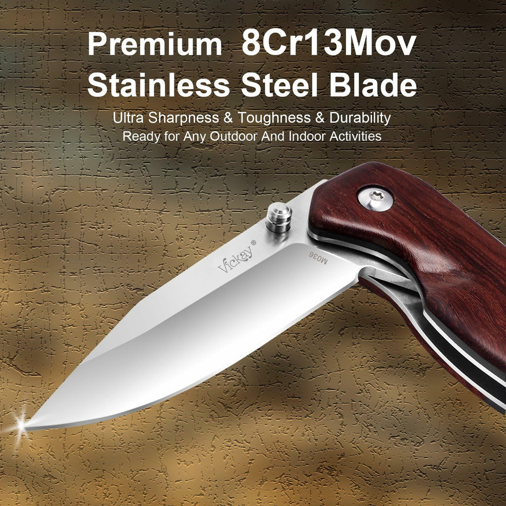 Pocket Knife Folding 2.76" 8Cr13MoV Steel Blade Wood Handle EDC Outdoor