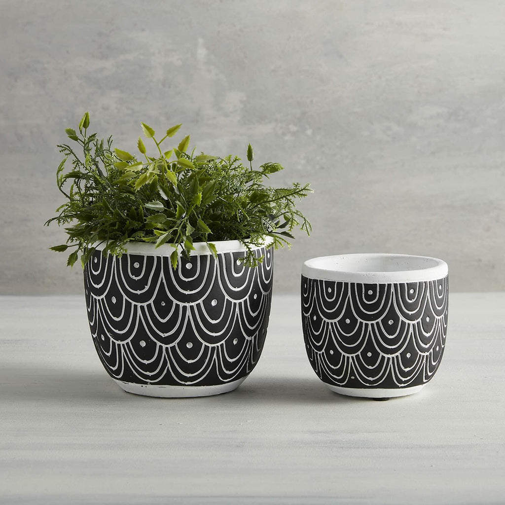 47th & Main Cement Planter Pot Black Sea Spray 4.9" Tall Modern Decor