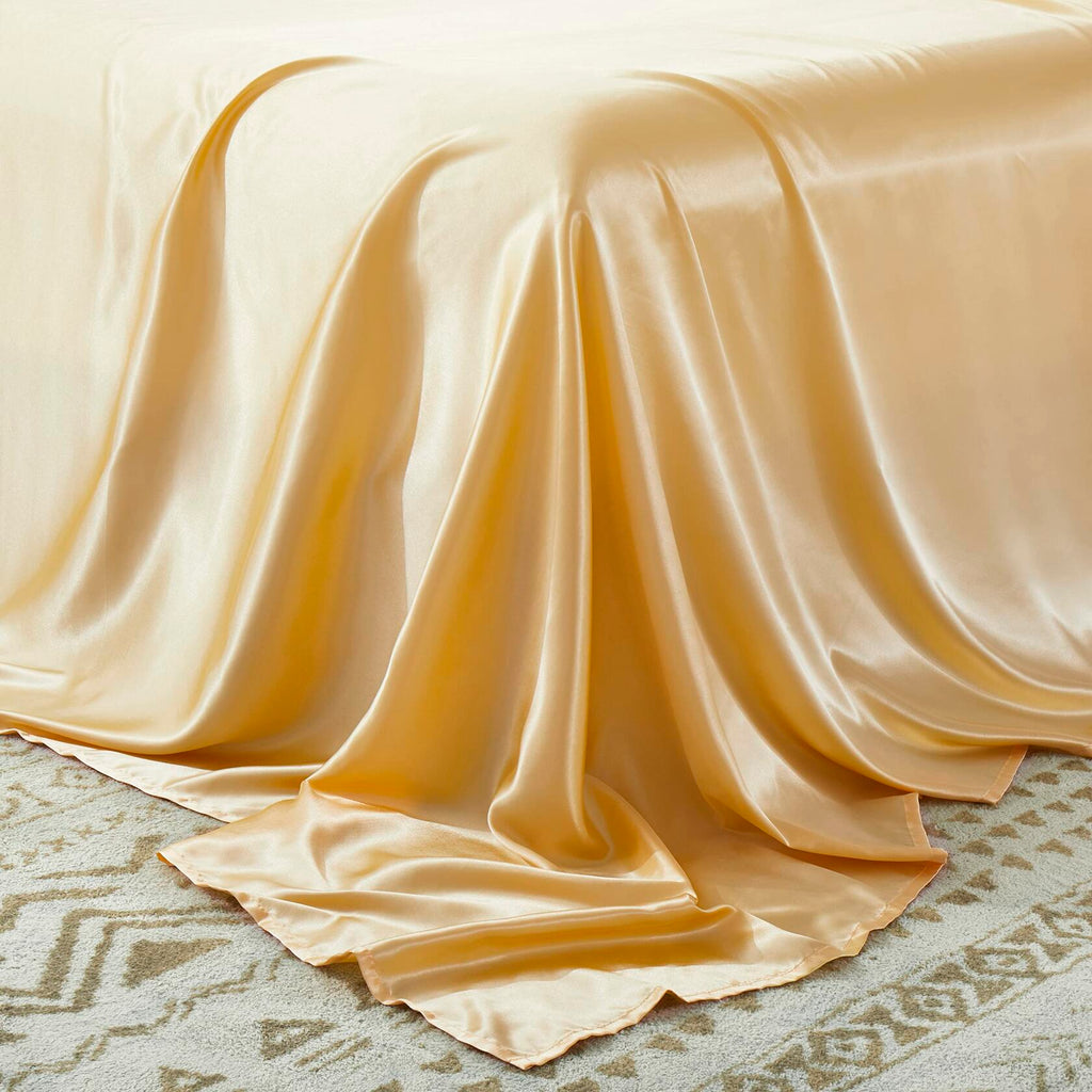 Counfeisly Satin Full Flat Sheet Luxury Silky Soft Bed Top Sheet Gold
