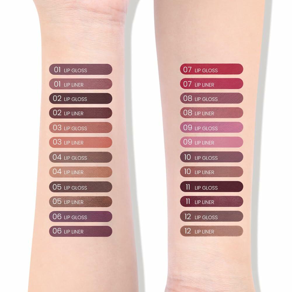 BestBy08/27 evpct Lip Liner Pencil & Lip Gloss Set Ruby Red 07#