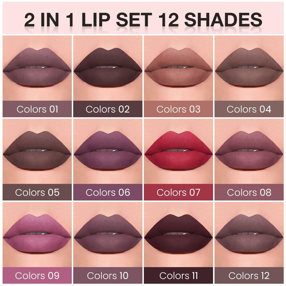 BestBy08/27 evpct Lip Liner Pencil & Lip Gloss Set Ruby Red 07#