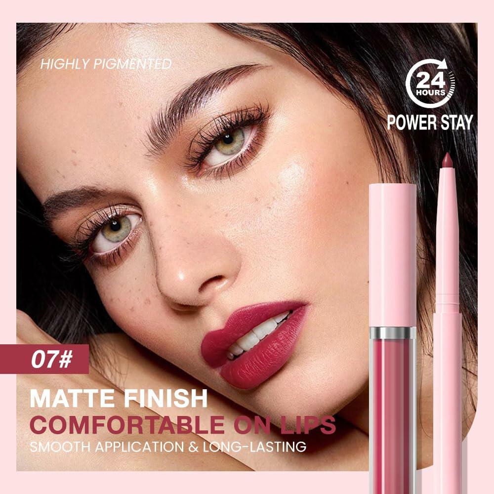 BestBy08/27 evpct Lip Liner Pencil & Lip Gloss Set Ruby Red 07#