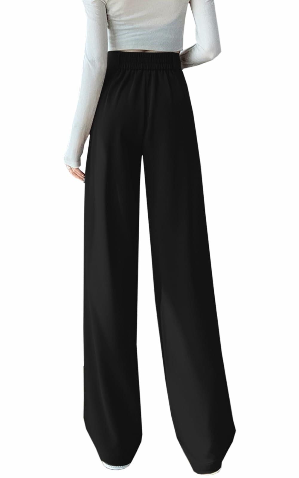 SANGTREE Womens Wide Leg Dress Pants Elastic High Waist Black Size Large