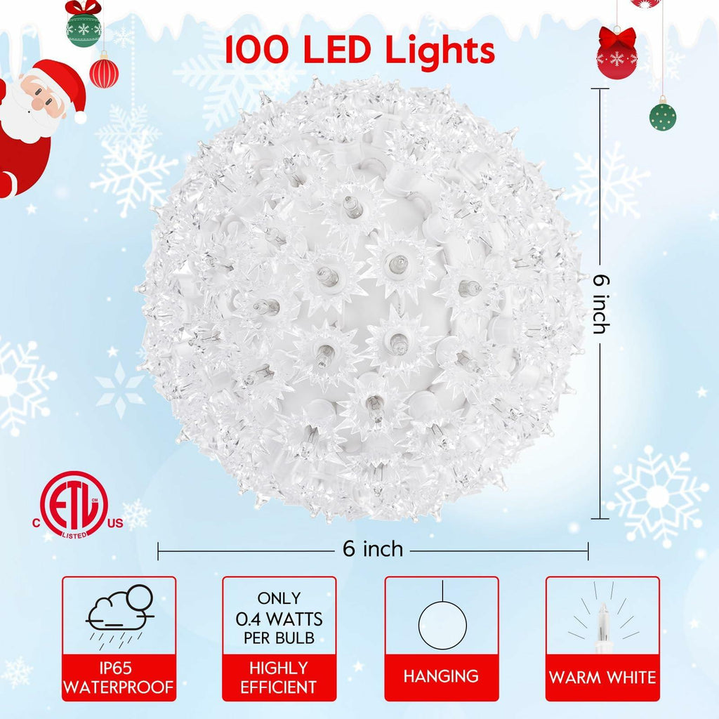Brightown 6" Christmas Outdoor Sphere Lights 100 Clear Bulbs Plug In