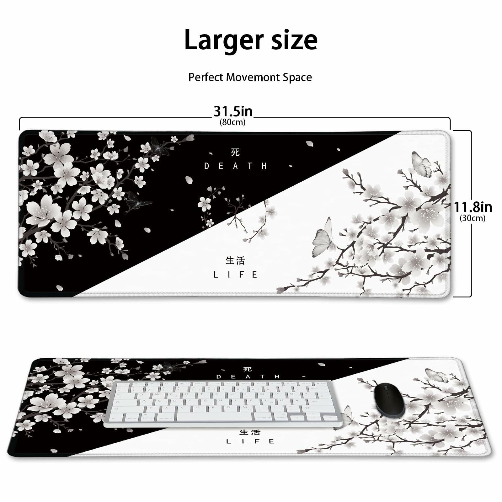 IF FEEL Cherry Blossom Yin Yang Mouse Pad XL Black White 31.5x11.8 Inch