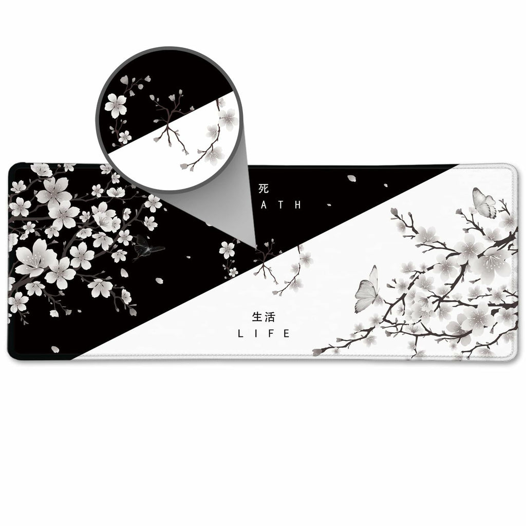 IF FEEL Cherry Blossom Yin Yang Mouse Pad XL Black White 31.5x11.8 Inch